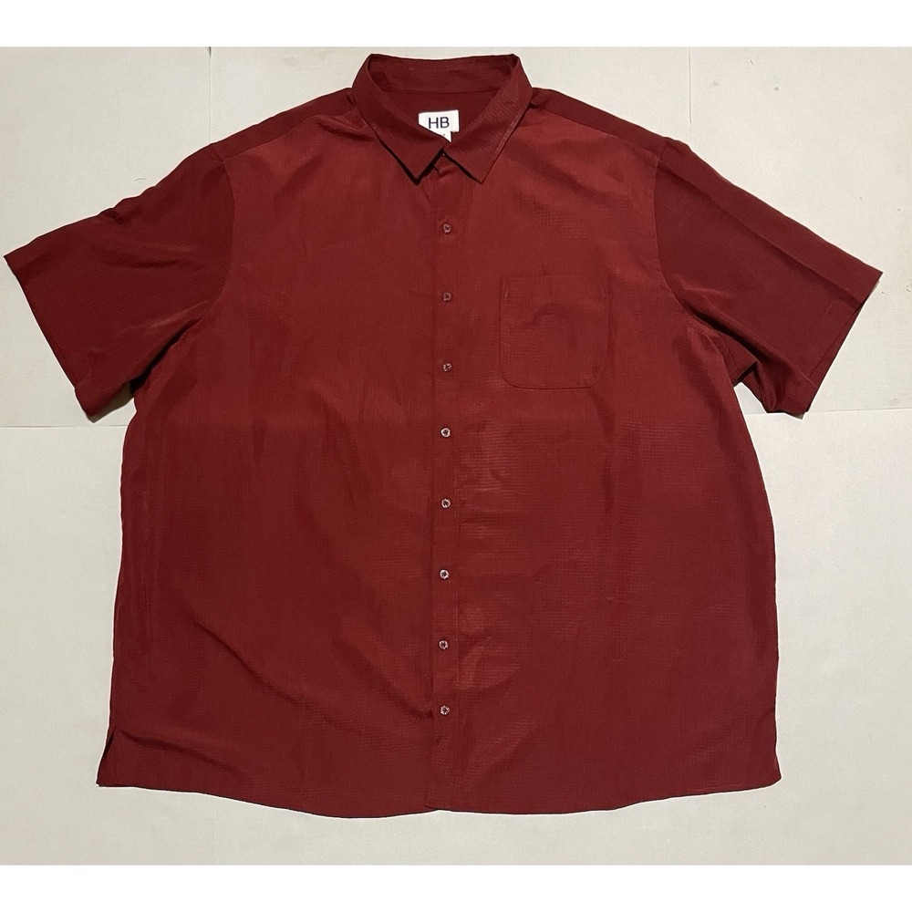 HB Men's 3XLT Red Short Sleeve Button Front Shirt Textured Polyester Casual